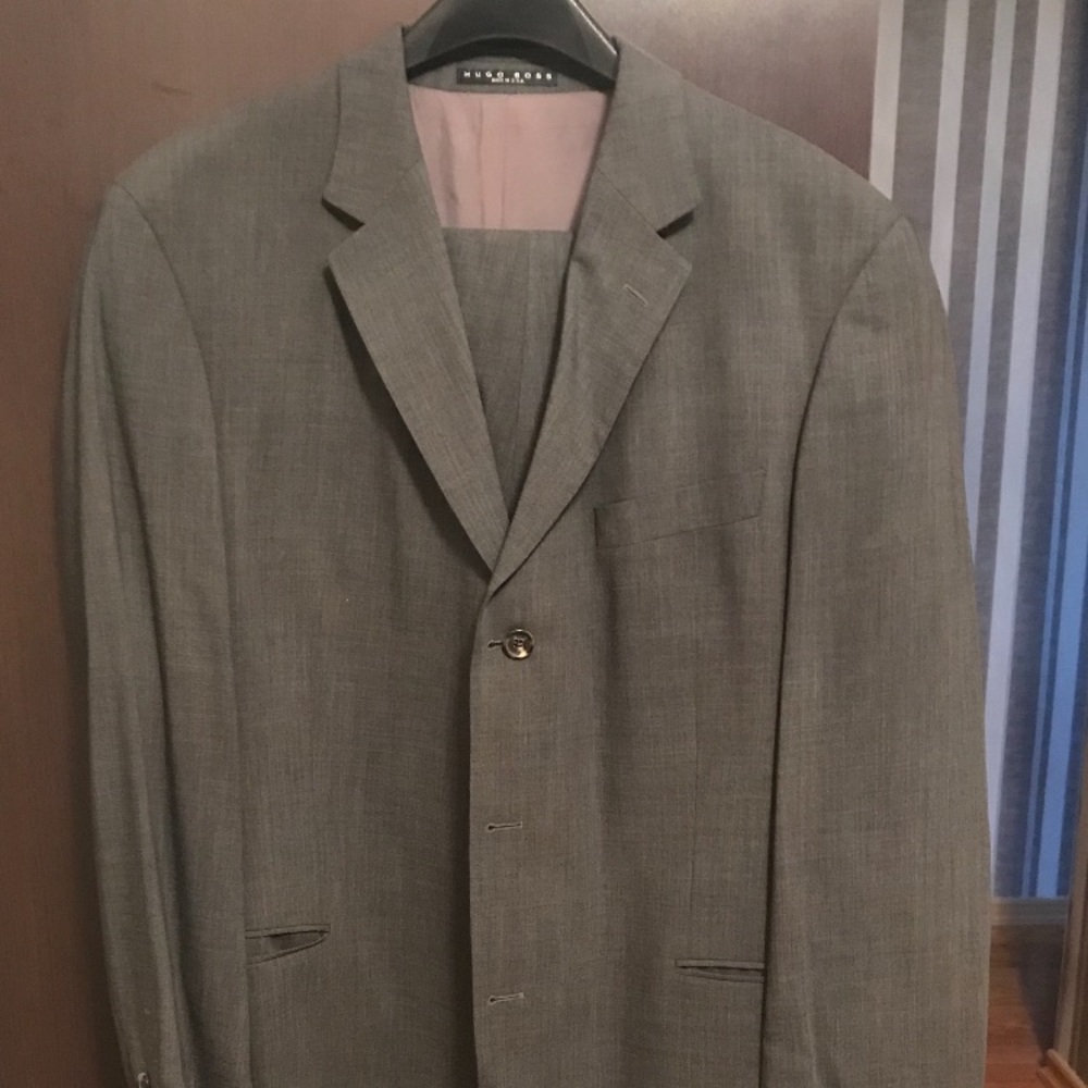 Men's Hugo Boss suit in grey.